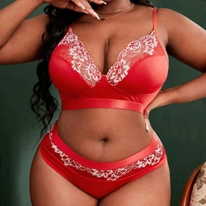 Wireless Lace Shapewear Set for Women Plus Size-Firm Control Breathable Two-Piece Lingerie