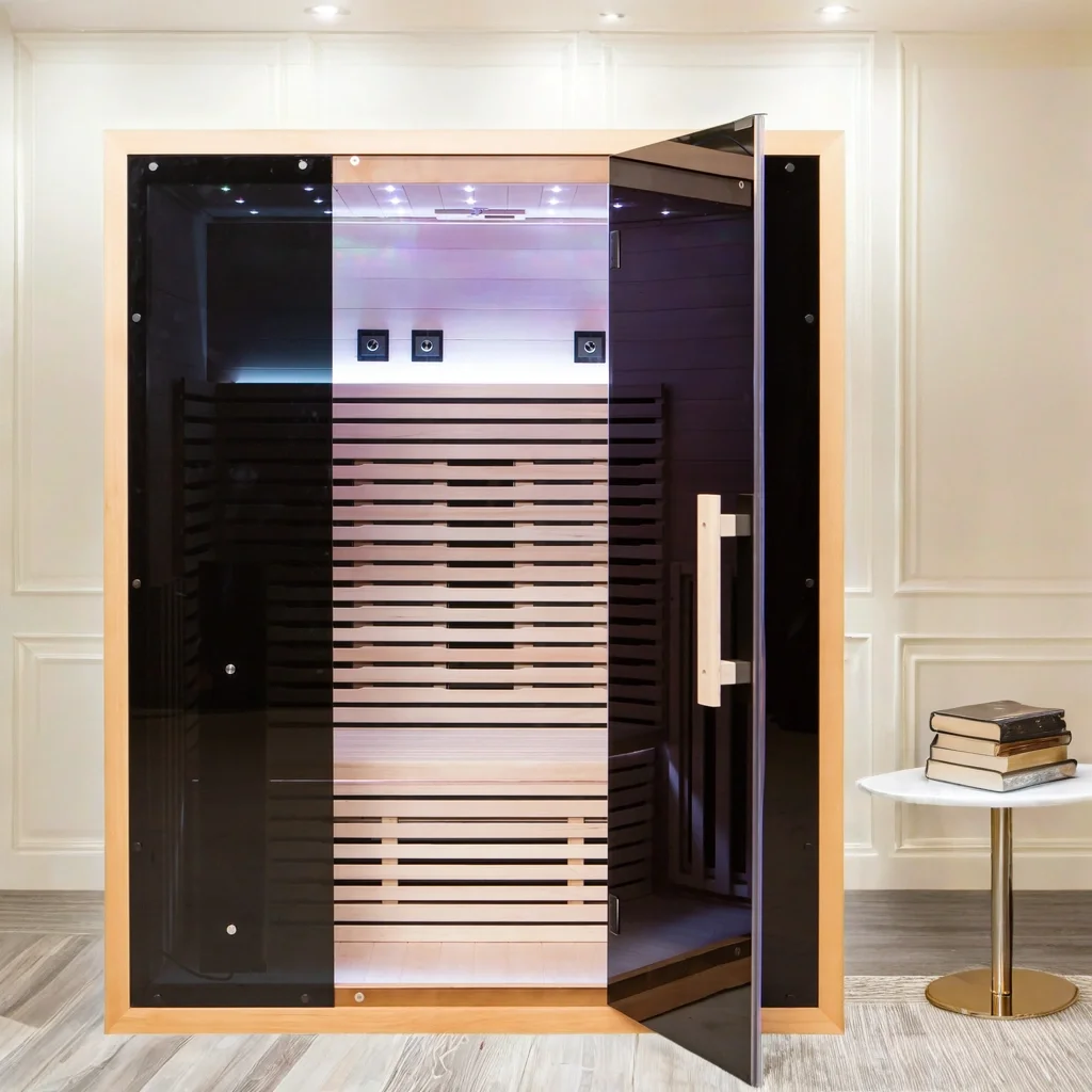 High Quality Wholesale Far Infrared Sauna Room Modern Design Black Privacy Glass Electric Hemlock Solid Wood Stylish Features