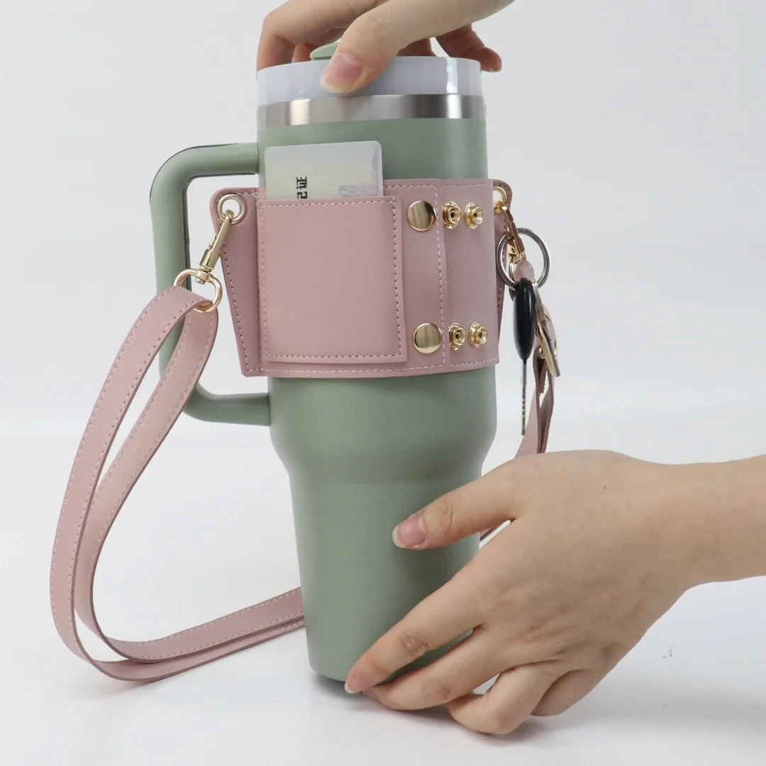 Waterproof Coffee Cup Purse Drink Cup Sleeve Leather Tumbler Carrier