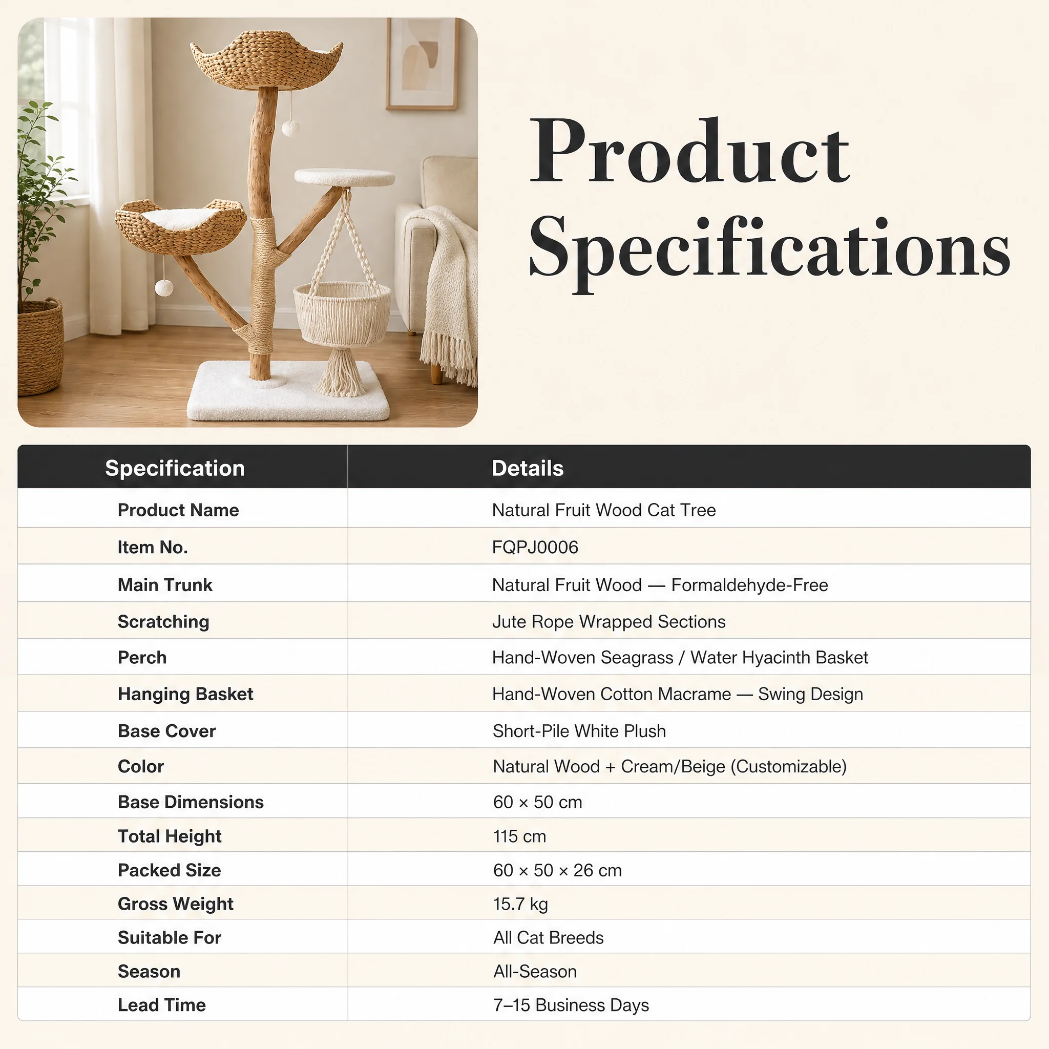 Natural Solid Wood Fruitwood Cat Climbing — Product details 4