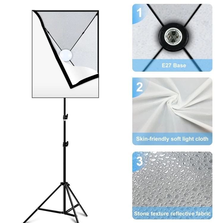 Dropship Lampu Kilat Kamera Studio Softbox, Tripod Mount Tunggal E27 30W  K Putih Bola Lampu LED Fotografi 5700 M