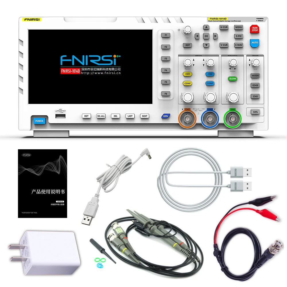 Fnirsi 1014d Digital Oscilloscope Real Time Sample Rate 100mhz 2channels 1gsa/s Usb Host and Device Connectivity 7 Inch