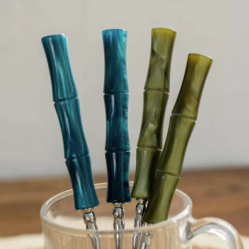 New Unique Resin Bamboo Handle Silverware Fork Knife Spoon Spreader Stainless Steel Bamboo Cutlery Set