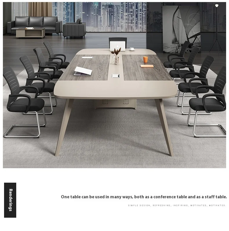Modern White Wood Conference Table Adjustable Height Long Large Creative Negotiation Office Furniture for Commercial Use