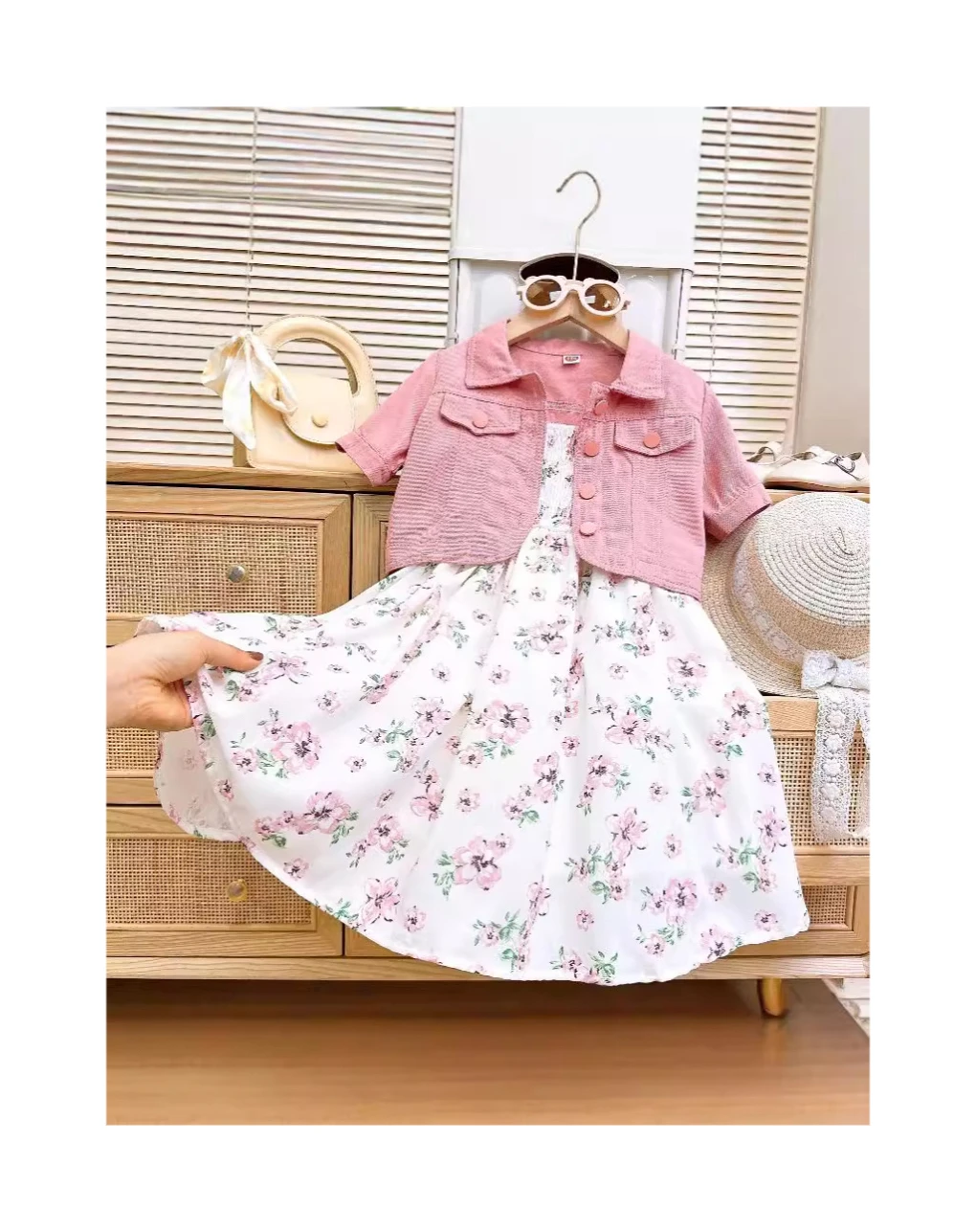 Floral Dress Casual Frock With Jacket Spring Autumn Girl 2pcs
