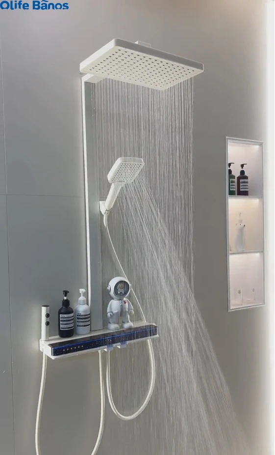 Tiktok new trend hydro power star sky led light design bathroom white color rain shower head  digital display  shower system set details