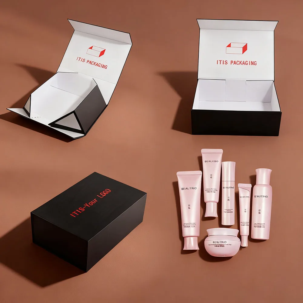 Luxury Mascara Gift Box | Custom Coated Paper Magnetic Folding | Large Cosmetic Packaging with Mirror & Protective Insert