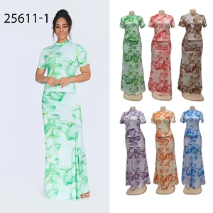 Wholesale Casual Fashion Short Sleeve Round Neck Top Pleated Large Size Straight Skirt Set