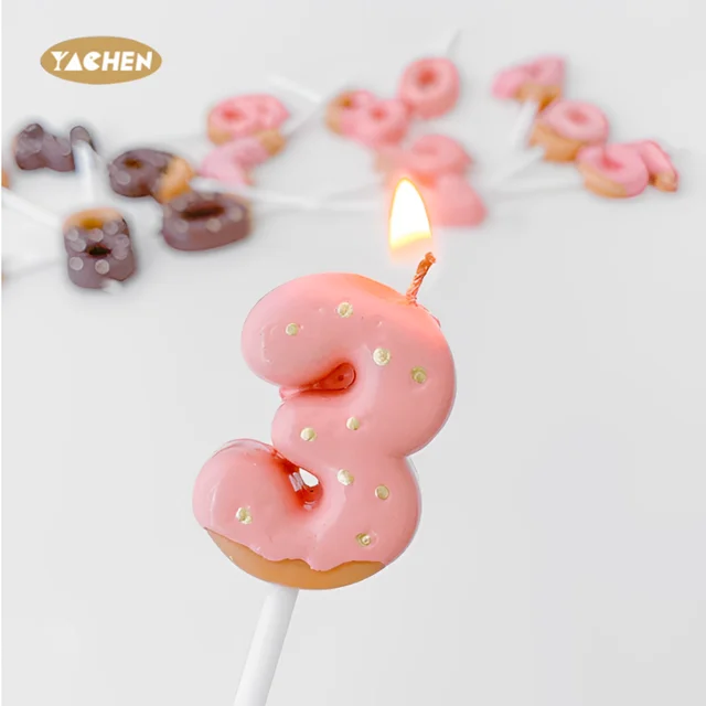 Yachen New Design Cute Donut Party Decorations Donut Numbers Dessert Cupcake Birthday Cake Candles for Cake-Topper Decor