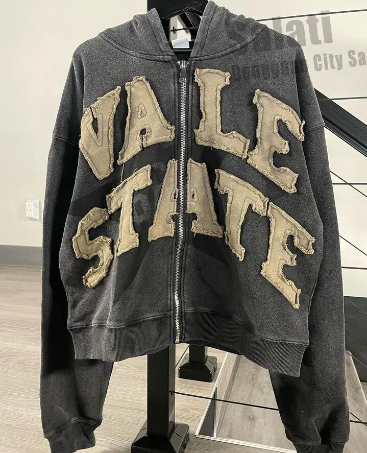 Men Hoodie Manufacturers Wholesale French Terry Cotton Oversized Vintage Distressed Embroidered Zip up Acid Wash Hoodies Custom gallery 4