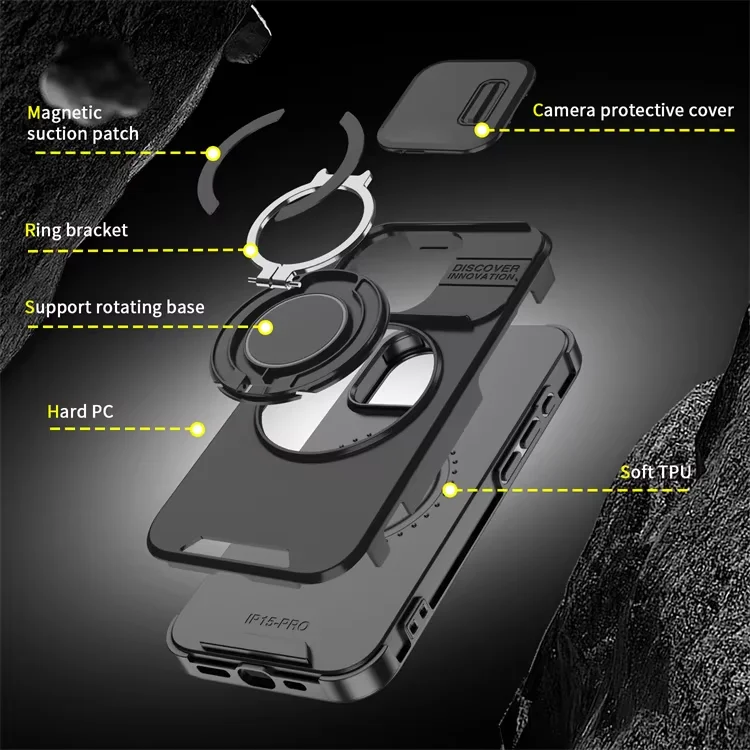 NALIA Ring Cover Compatibile Con IPhone 13 Pro Custodia, Nero