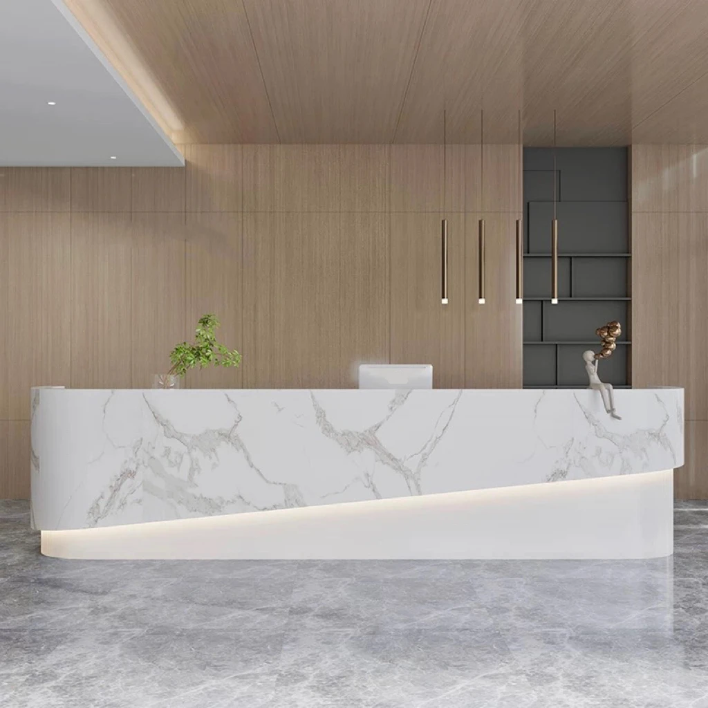 Hotel LED Light Wooden Cubicle Office Modular Furniture Front Desk ...
