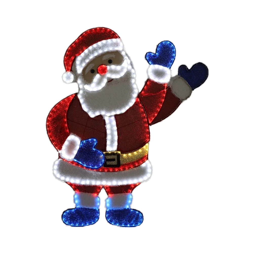 פסלים של סנטה קלאוס חשמליים LED לתצוגה בחוץ, אורות דקורטיביים מוטיב 3D לחג המולד
