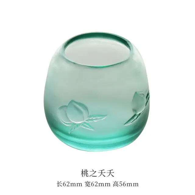 New Design Handmade Unique Design Peach Pattern Crystal Liuli Cup Tea Set For Tea Room Decoration