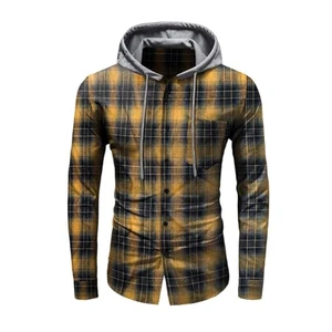 2026 New Design Hooded Eco-Friendly Breathable Flannel Shacket for Men Casual Button Plaid Long Sleeve Lightweight Jackets