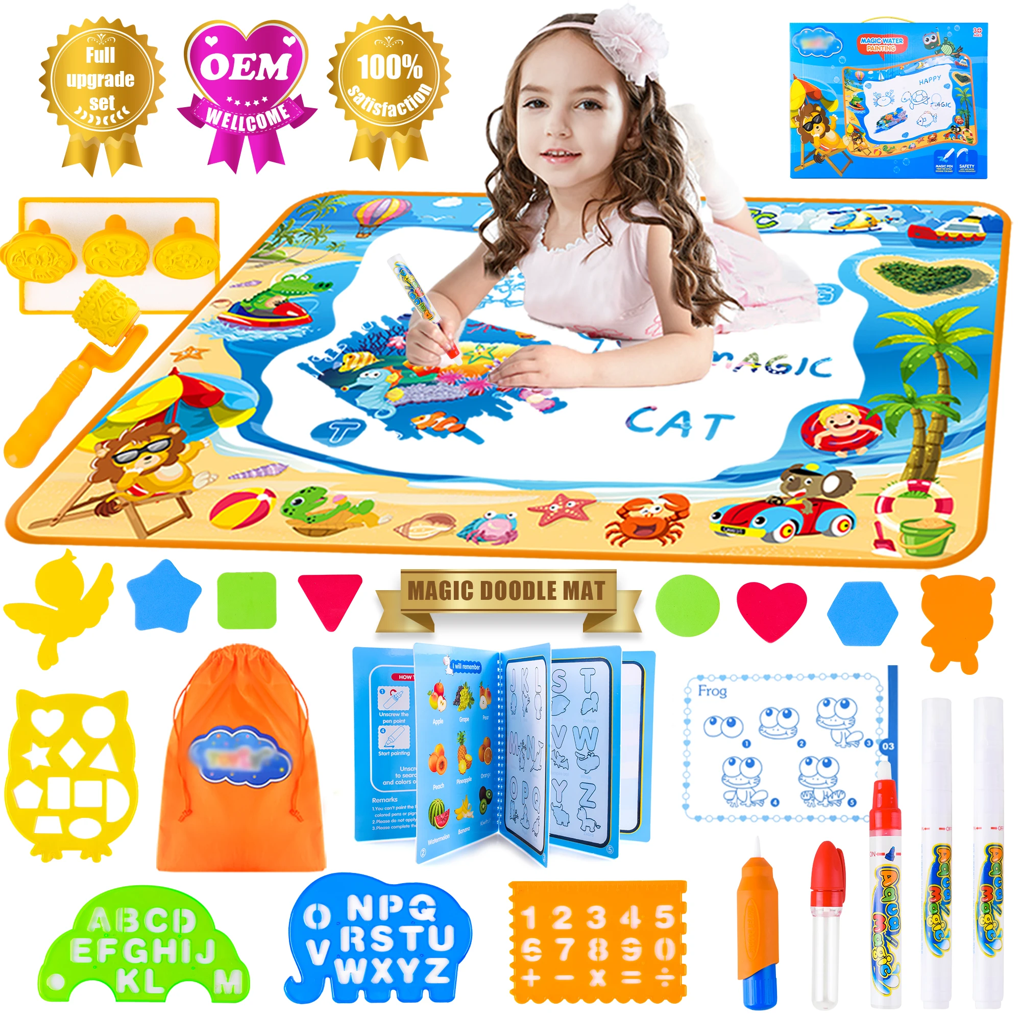 2020  new educational aqua magic mat funny water drawing mat set recycle doodle mat for kids 100*70 cm/ 120*90cm /150*100 εκ