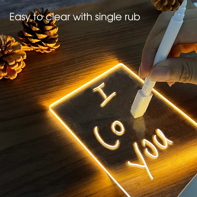 Creative 3d Diy Note Board Blank Acrylic Writable Lamp Led Rewritable Night Light With Message 9401