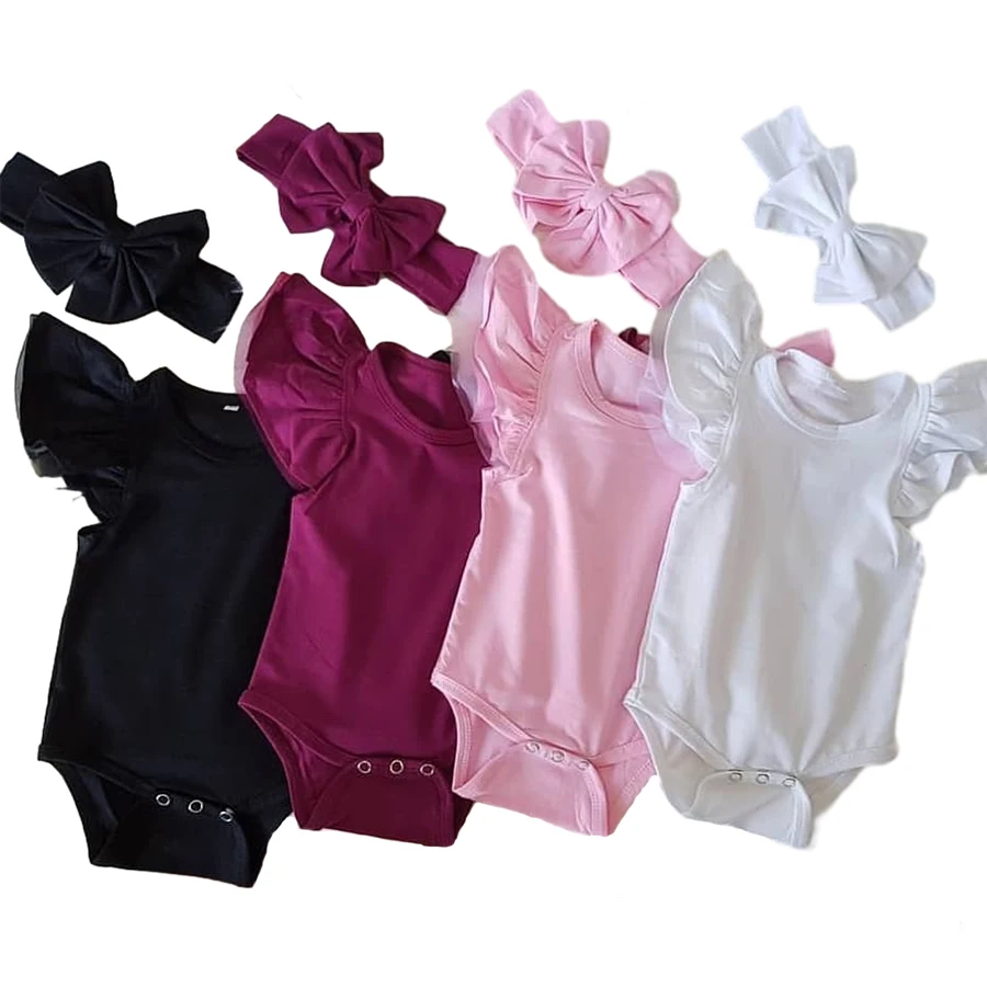 Комбинезон для новорожденных девочек, комбинезон с коротким рукавом-фонариком, комбинезон с бантом, черный/винный/розовый/белый цвета
