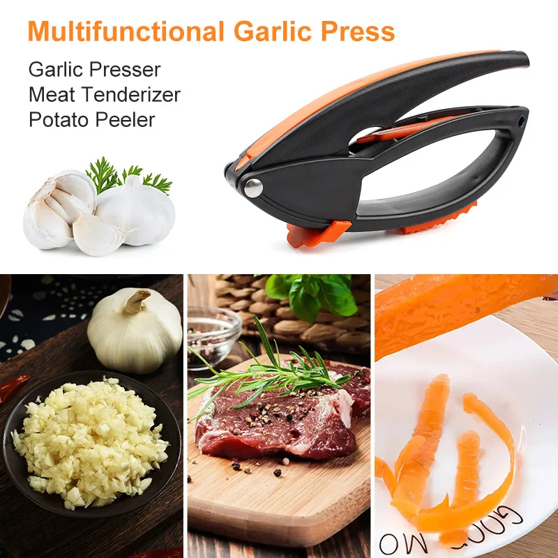 Premium 5 In 1 Multifunctional Garlic Curved Press Plastic Garlic Press