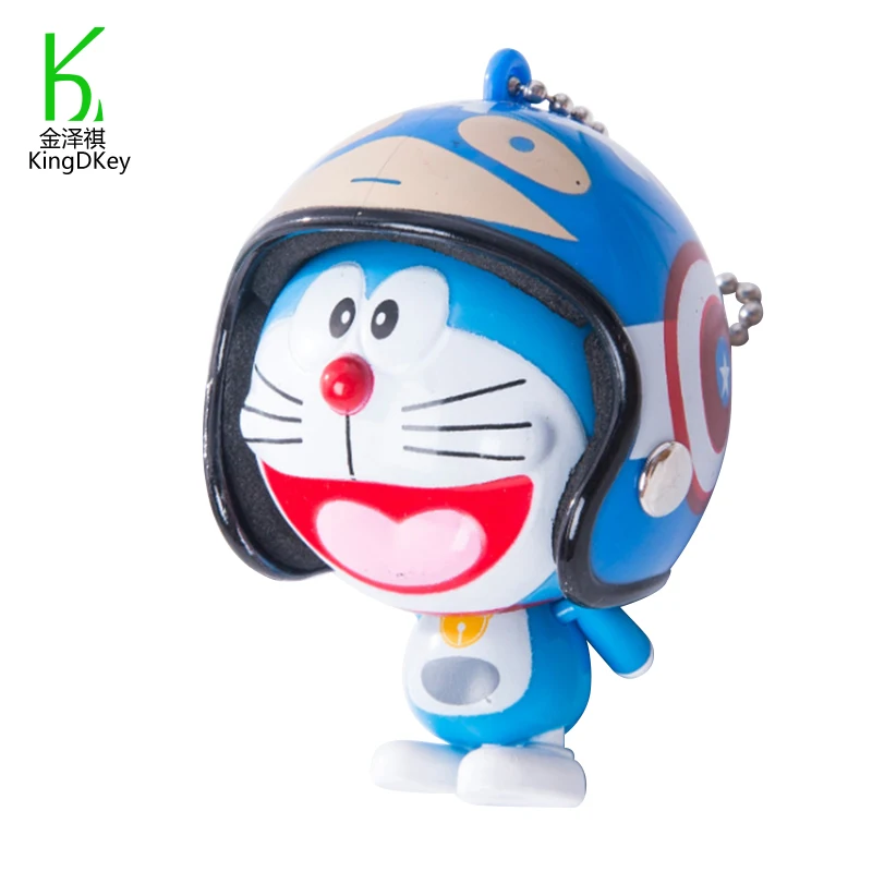 Cute Custom 3D Anime Keychain Cartoon Plastic Cat Doraemon Doll Keychain with Helmet Handbag Schoolbag Pendant