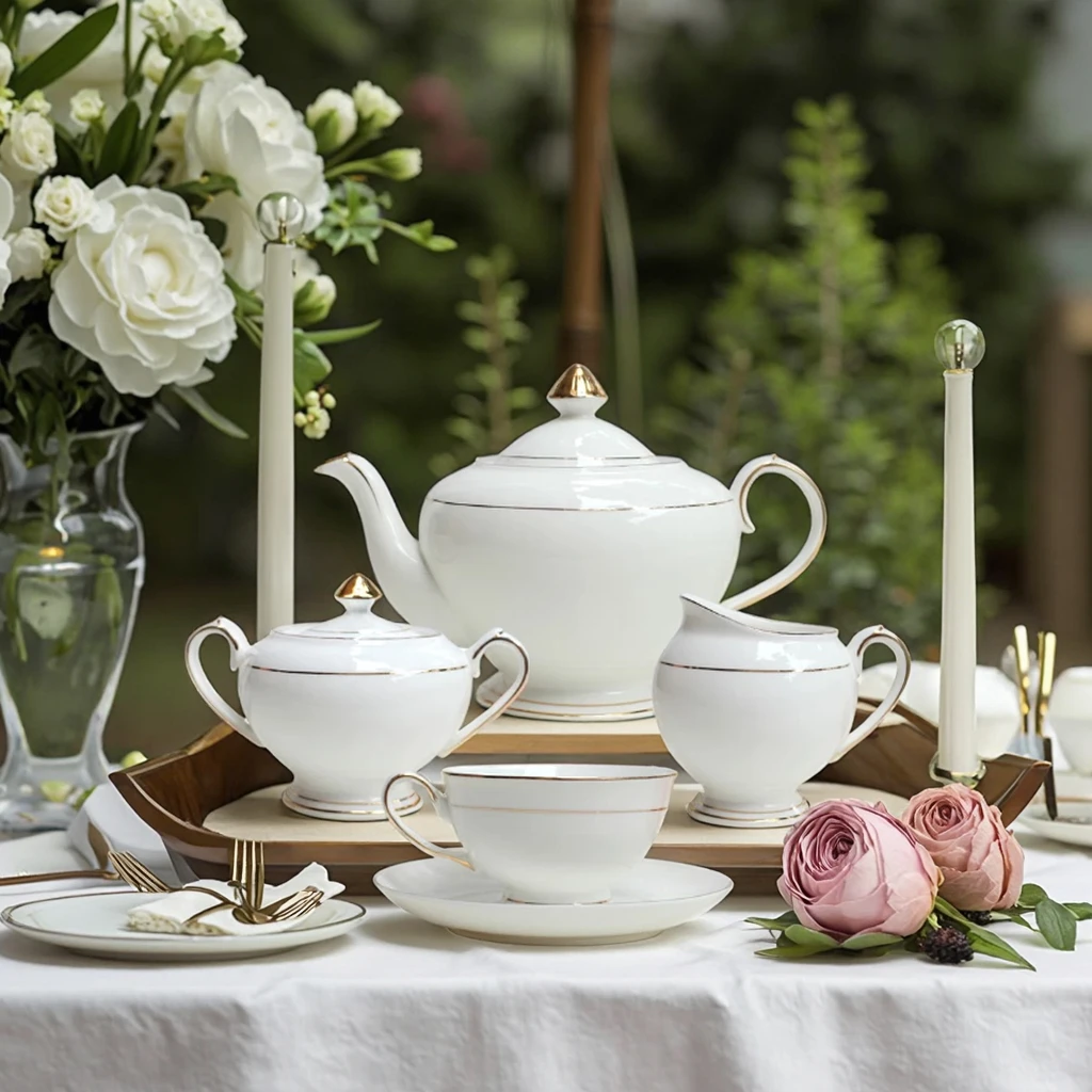 Wholesale Unique White Exquisite Gold Line Tea Cup Sets,Grace Turkish Ceramic Tea Set