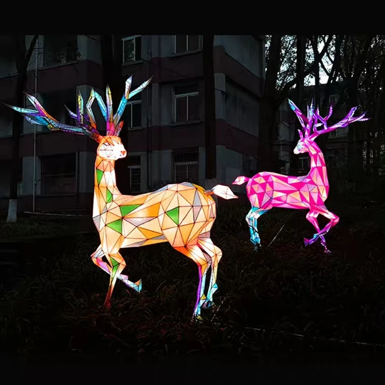 Round Paper Lantern Lights Colorful Led Lighted Animal Shapes  Chinese New Year Ox Lantern Display