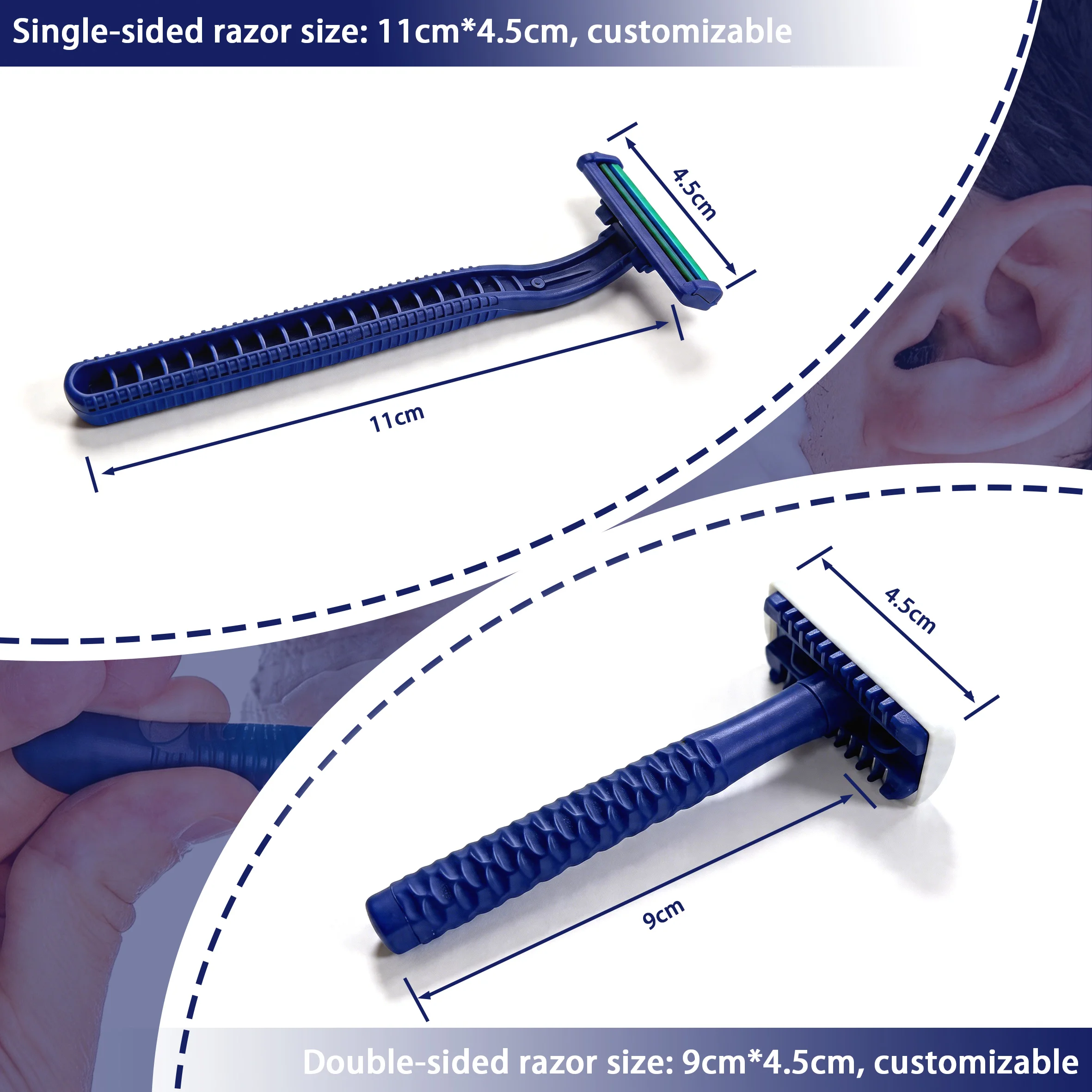 TEXNET Custom Straight Fixed Head Twin Blade Disposable Safety Razor Face Body Use Barber Salon Plastic CE Certified for Men