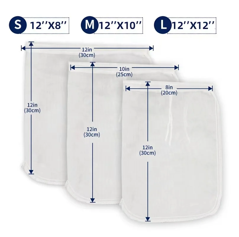 5 20 25 50 500 Micron Nylon Mesh Fabric Filter Bag Nut Milk Bag Micron Nylon Mesh Reusable Food Cloth Filter Bag