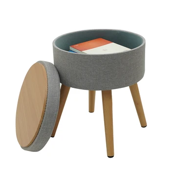 Ottoman Velvet Ottoman Round Stool Wood Legs Storage Ottoman for Living Room Furniture