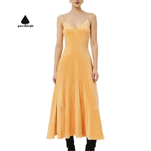 Dresses Manufacturer Female Spaghetti Strap Yellow Sweet Casual Fashion Summer Maxi slip Dress for Women