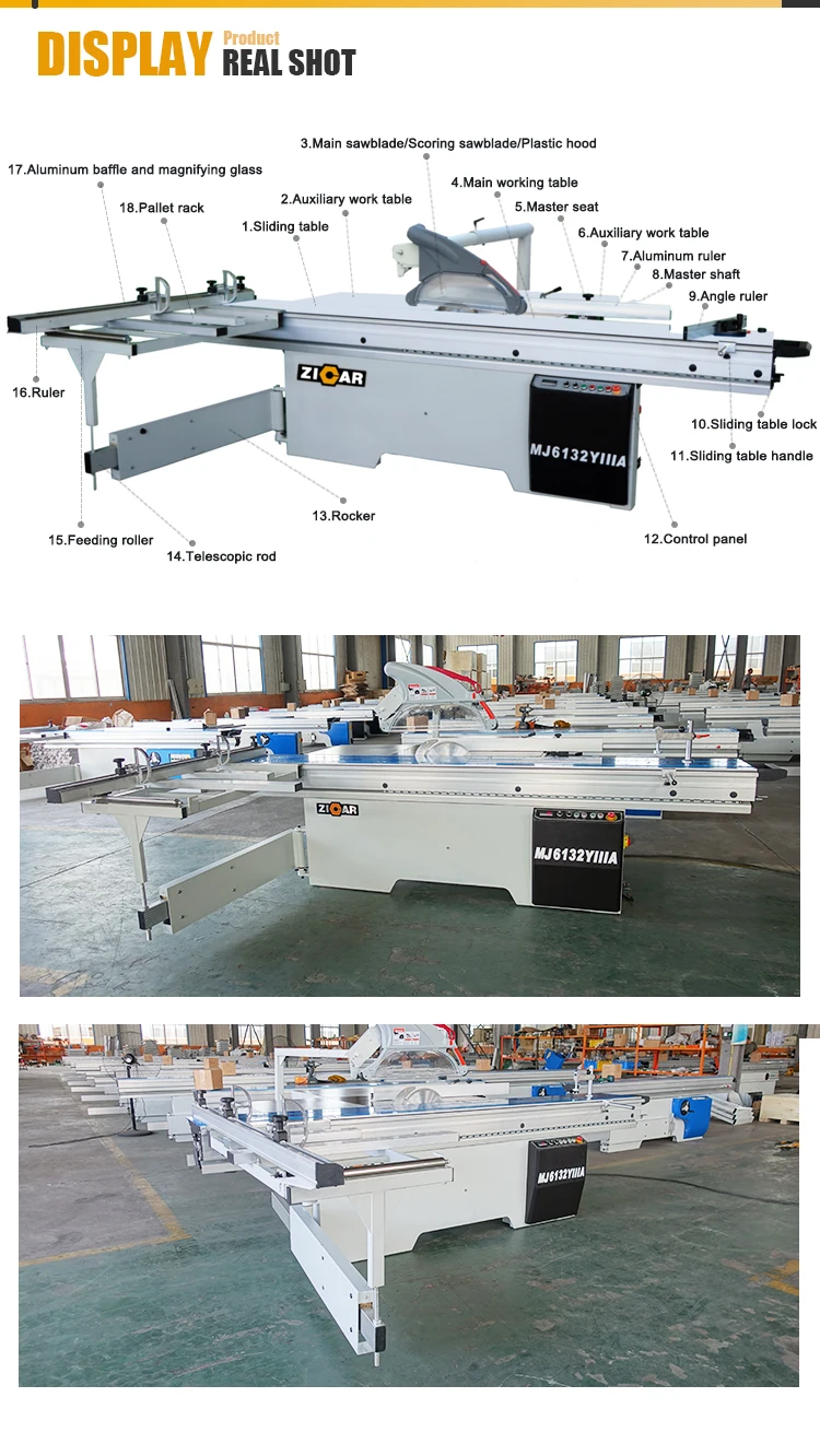 Zicar Mj6132yiiia Automatic Sliding Table Saw Woodworking Cutting Machine For Wood