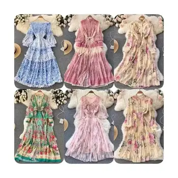 Women Casual Loose Bohemian Floral Dresses with Pockets Short Sleeve Summer Beach Swing Dress