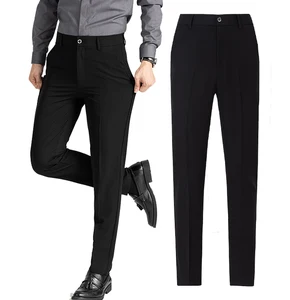 Black Loose Men's Suit Pants with a Straight Leg for Spring and Autumn Slim-fit Casual Trousers with a Draping Effect