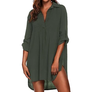 Wholesale New Women Long-Sleeve One Piece Swimsuit Beach Wear Crochet Dress Solid Color Beach Cover Ups