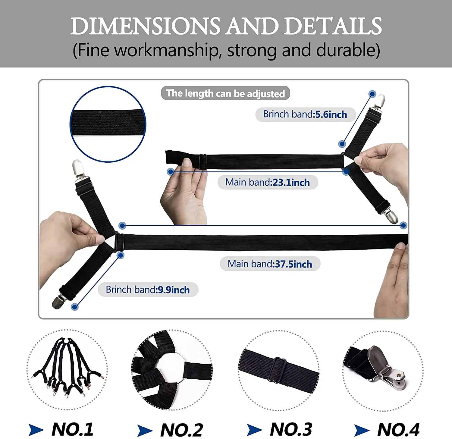 Premium Bed Sheet Fasteners, 2 Pcs Adjustable Crisscross Fitted Sheet Band  Straps Grippers Suspenders Corner Holder Elastic Heavy Duty for All