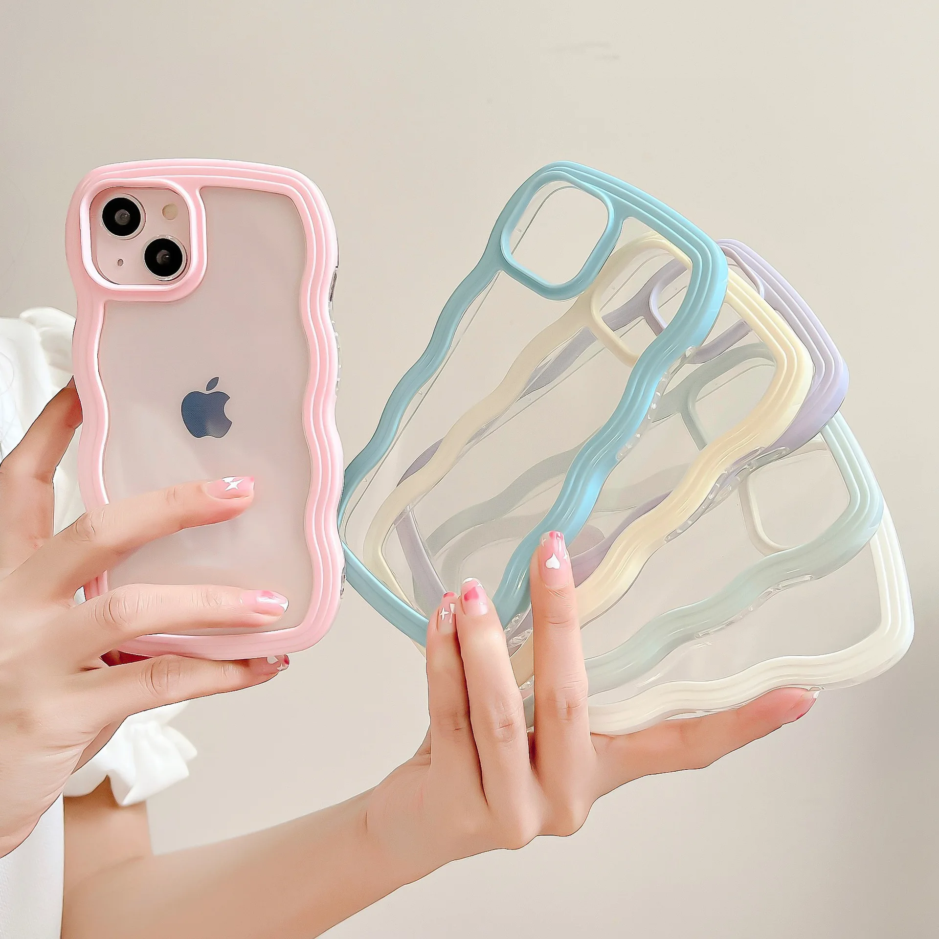 New Arrival Colorful Wave Frame Cute Korean Ins Phone Case for iPhone 17 16 15 14 13 12 11 Pro Max X XR XS