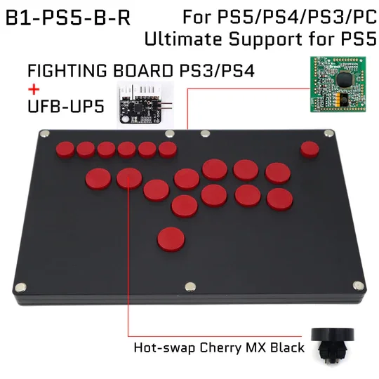 ALL RED BUTTON FIGHTBOX B1-B Arcade Game Controller for PC/PS/XBOX