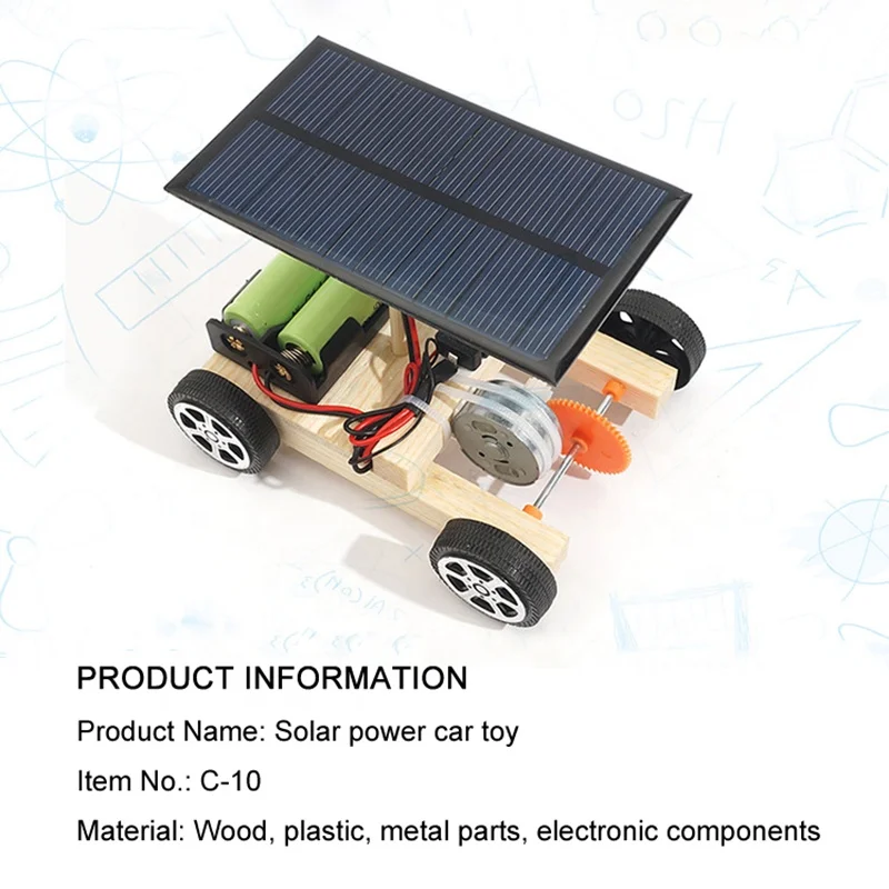 Children Science Experiment Education Diy Assemble Solar Power Panel Wooden Car Toy