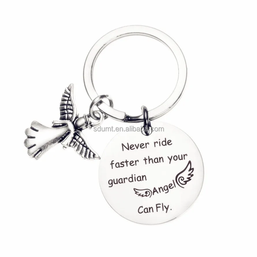 Personalized Keychains Drive Safe Charms Engraved Jewelry Husband Boyfriend Dad Guardian Angel