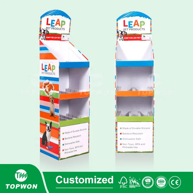 Custom Supermarket Pet Store Display Rack Cardboard Pet Food Display Shelf Pet Dog Collar Dog Food Cardboard Display Stand