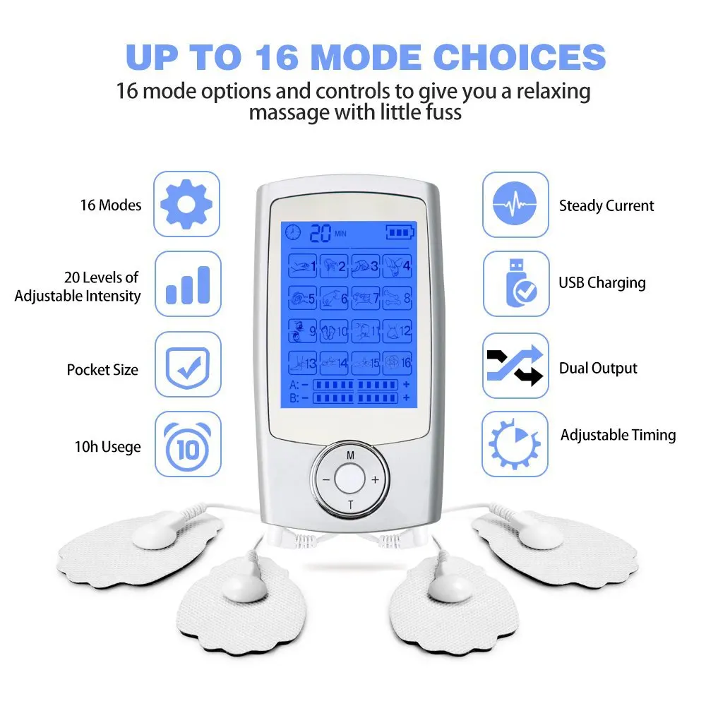 Rechargeable 16 Modes Electronic Pulse Massager EMS TENS Unit