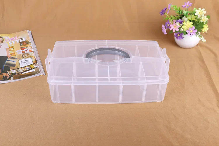 Solid color single-layer extra-large storage box 10-cell plastic portable storage box detachable piece organizer box manufacture