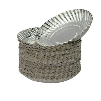Eco-Friendly Disposable Food Grade Paper Dish for Party Greaseproof Silver Printing Paper Plate