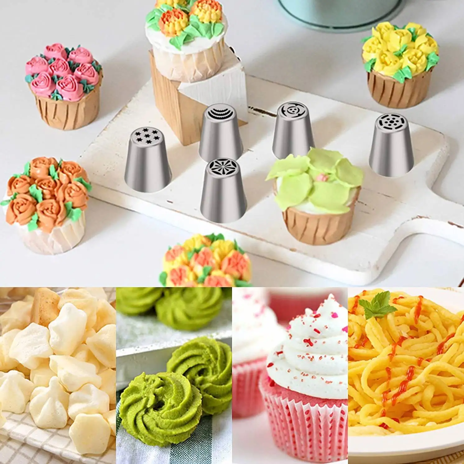 6 Punte Per Tubazioni Russe Acciaio Inox – 6 Stili Per Decorare Torte E Cupcake, Facili Da Pulire