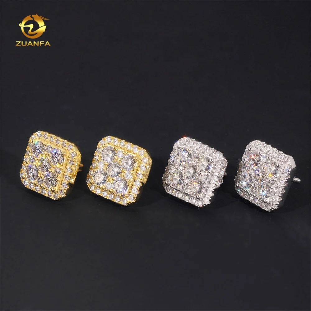 Big Luxury Iced Out Square Hip Hop Moissanite Diamond Mens Earring