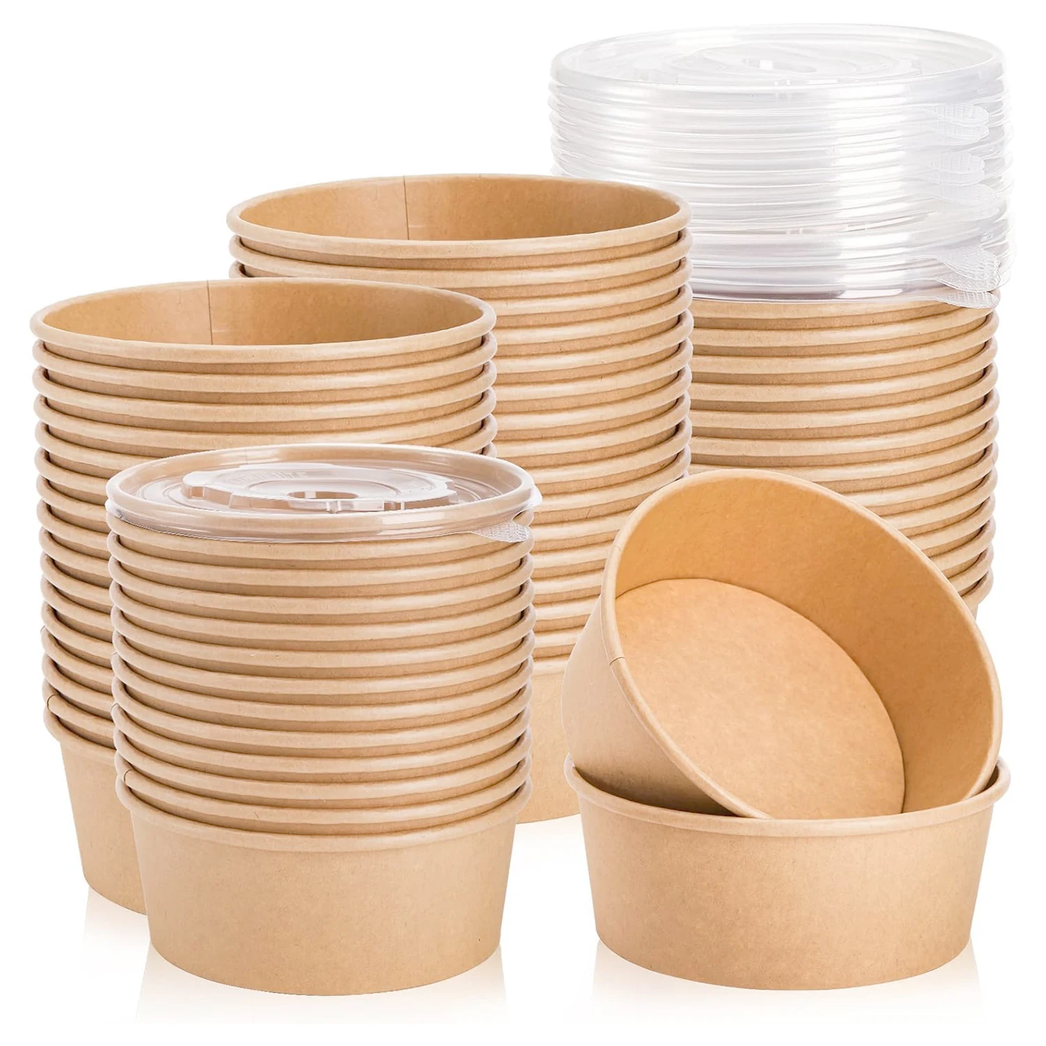 Ramen Paper Bowl Custom Printed Disposable Kraft Food Container With Lid Eco-Friendly Packaging for Noodles Soup Salad