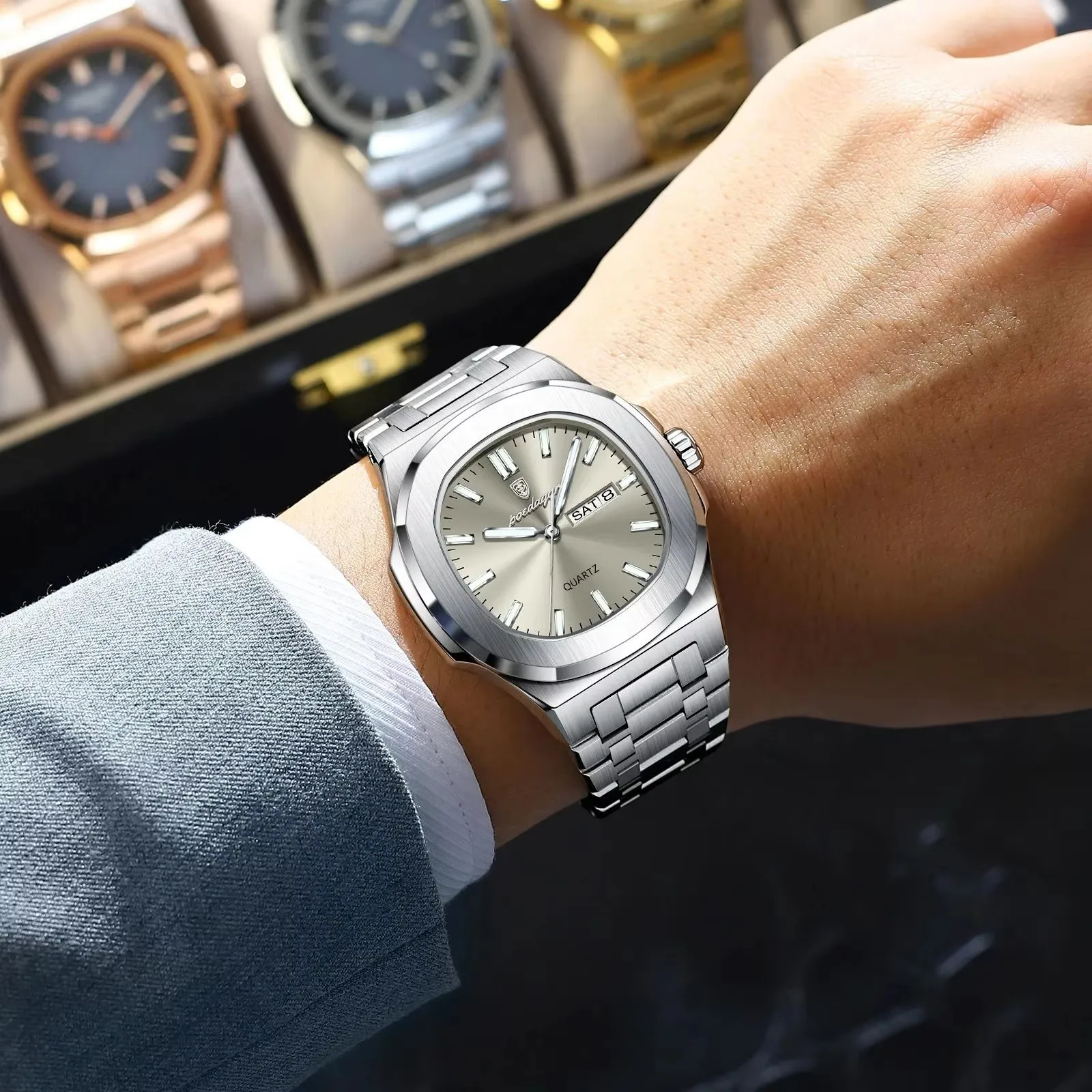Orologio Uomo Cronografo Quarzo In Acciaio Inox, Impermeabile Con Data E Funzione Luminosa, Cassa 41 Mm, Regalo Con Confezione Elegante