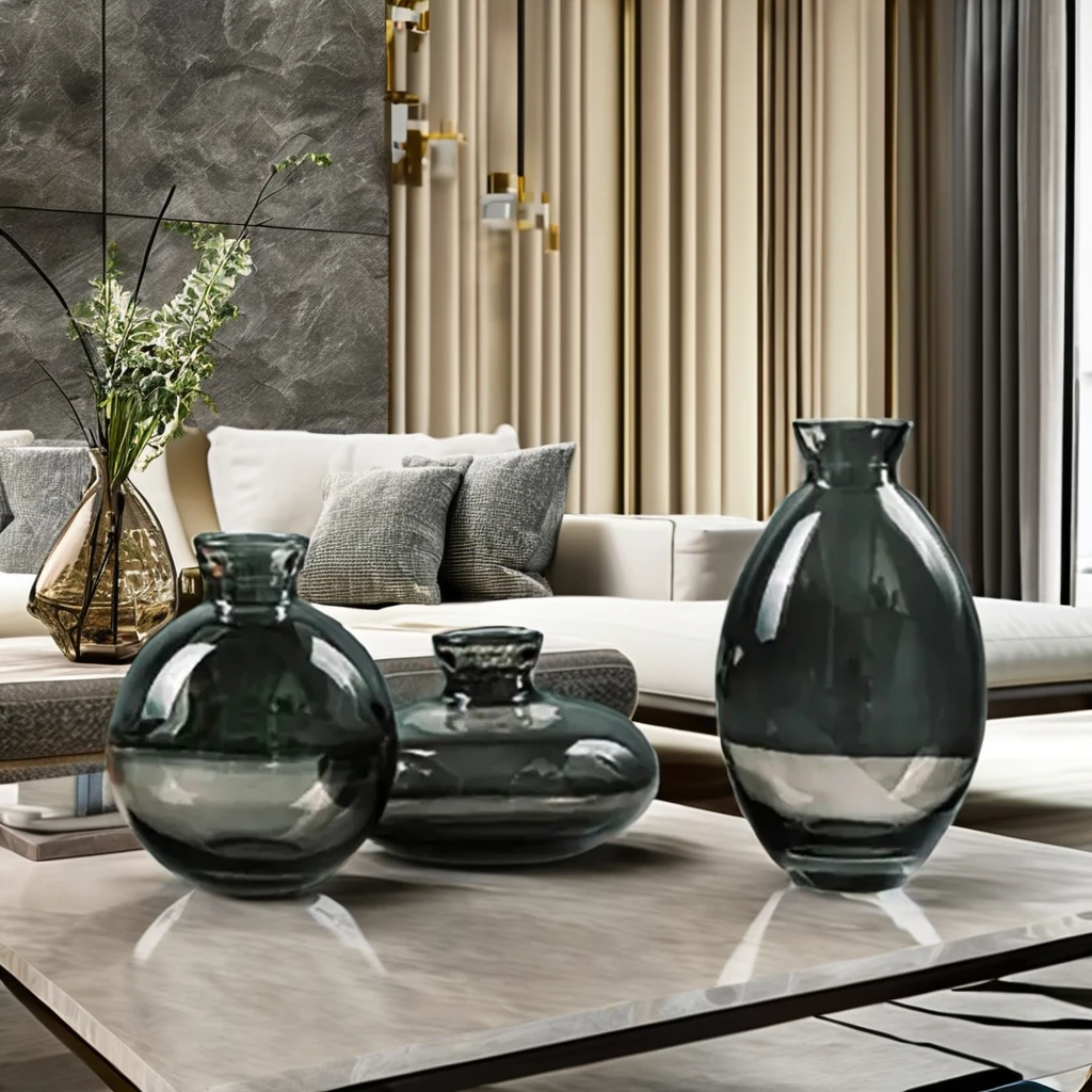Luxurious Modern European Flower Glass Vase Set Colored Clear Wall Vase for Home Wedding Hotels Luxury Ins Artificial Flower Pot