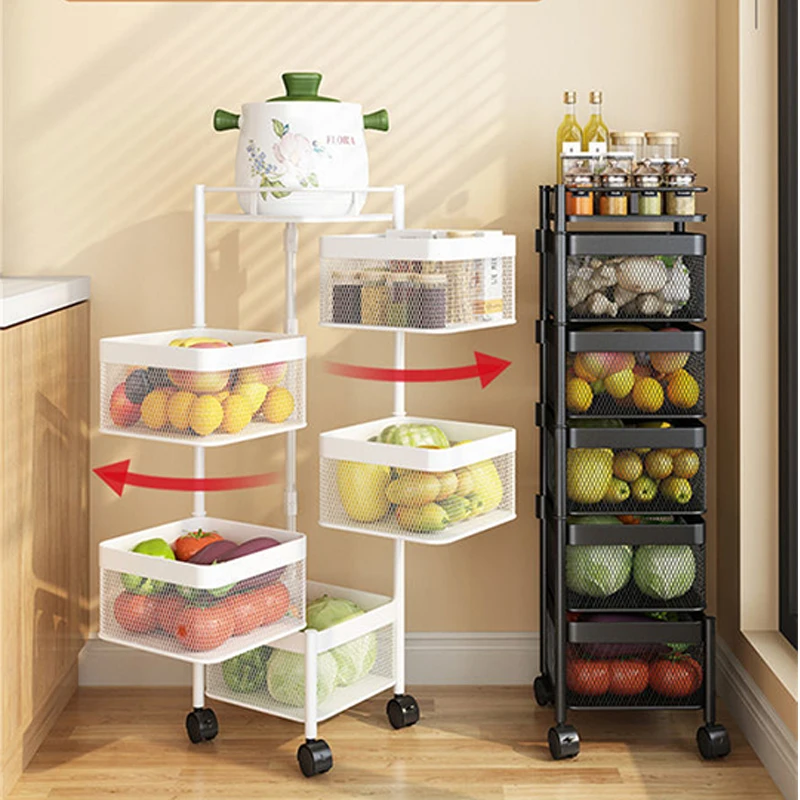 Small Vegetable Racks For Kitchen Kitchen Rotating Vegetable Storage Rack Multi-functional Metal Rolling ...