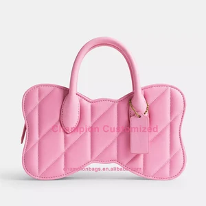 Custom Logo Leather Quilted Bow Shape Bag Pink Ladies Fashion Crossbody Handbag Purse for Women